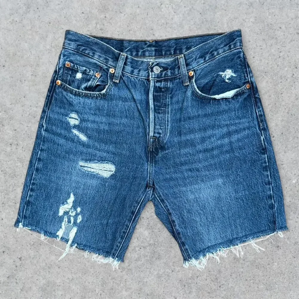 Levi's Premium Big E 501 Button Fly Blue Jean Cut Off Shorts